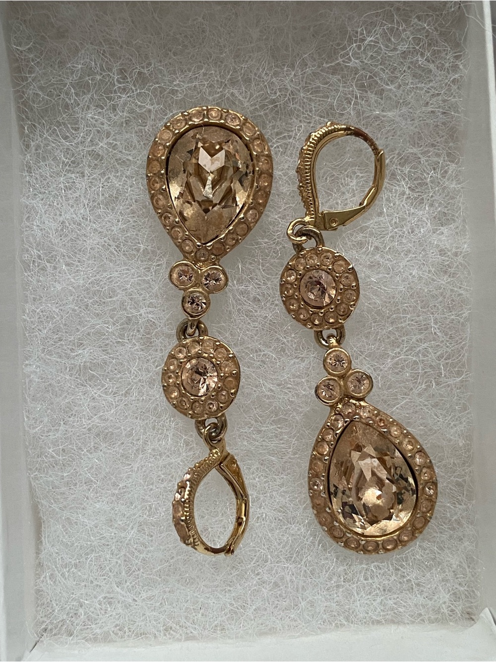 Vintage Givenchy Blush Pink Crystal Dangle Drop Earrings Lever Backs Teardrop
